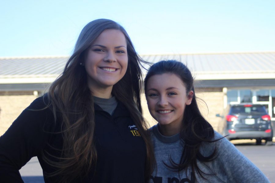 Bailey Stamp and Taylor Starkey after talking about their Fall Sports Banquet awards