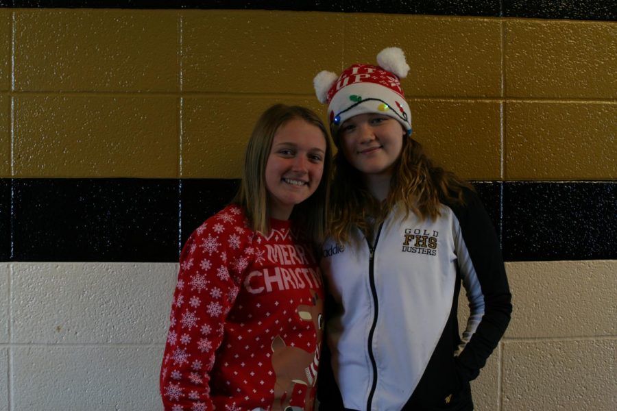 Kassidy Stumbaugh and Maddie Jennings dressed up for Deck the Halls Day