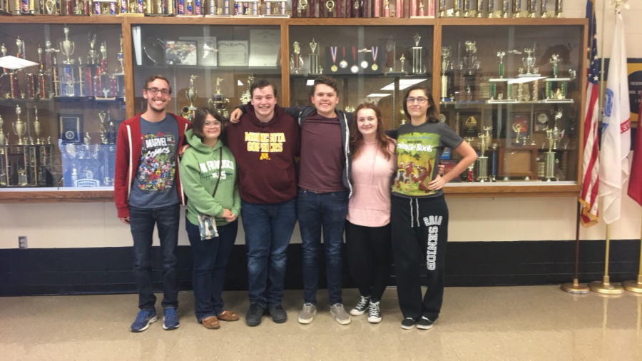 Scholar Bowl Seniors: Cody Phillips, Mya Robbins, Justin Rhodes, Skylar Tarkington, Jenna Martindale-Wood, and Allie Pickert