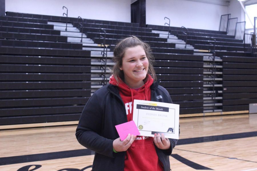 Sydney Brunk won the Student of the Month award for the physical education department.
