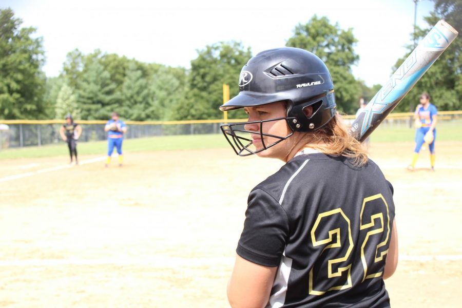 Senior, Madison Bowman getting ready to bat.