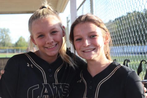 Brayleen Sarakas (9) and Sadie Gibson (10) posing for a picture at the district game agaisnt Notre Dame (St. Louis).