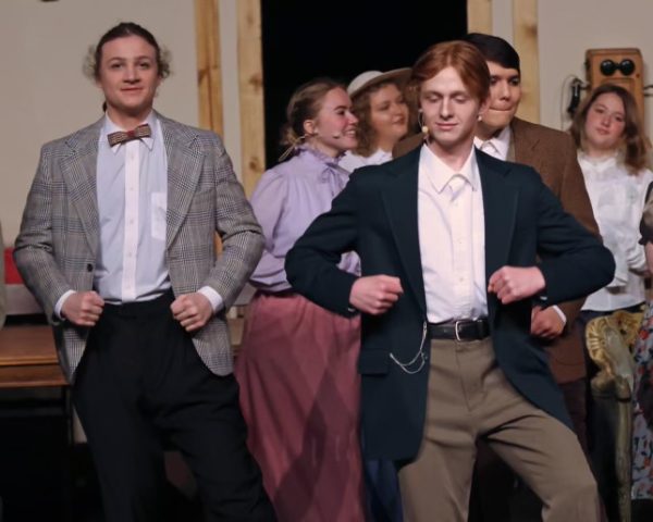 Ian Henson (9) and cast members dancing for the party scene. 